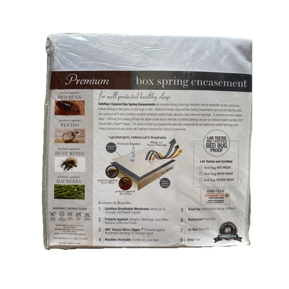 Twin Premium Box Spring Encasement Protector 9” Dorm White Micro Zipper New